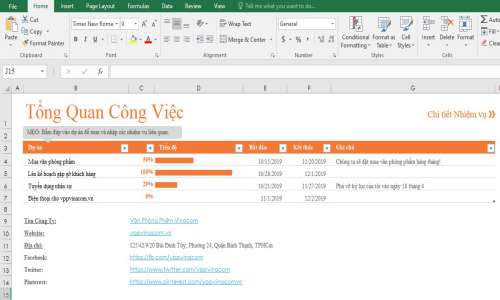 bảng kế hoạch công việc excel