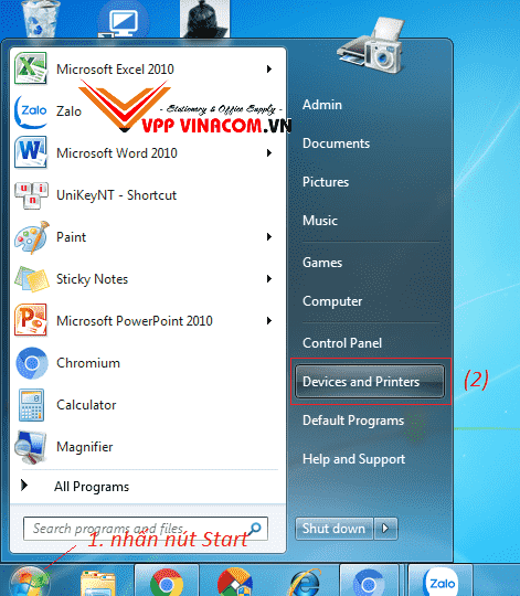 cách chia sẻ máy in trong win 7