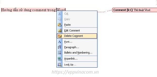 cách thêm và xóa comment trong word
