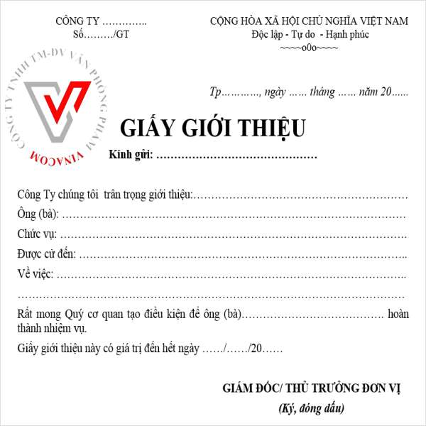 giấy giới thiệu công ty