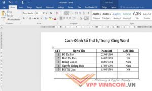 cách đánh số thứ tự trong word