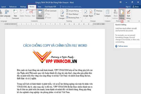 cách chống copy và chỉnh sửa file word