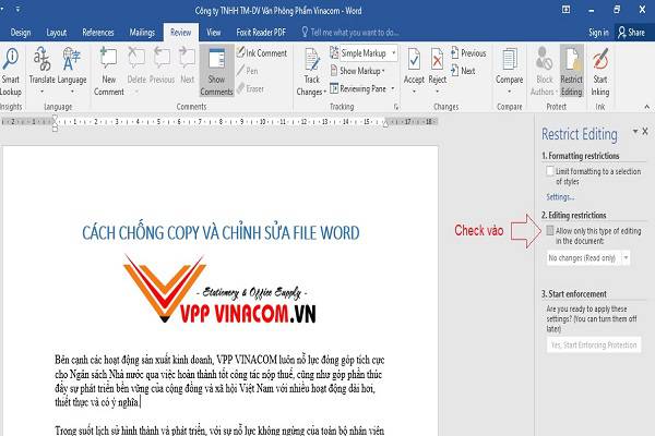 cách chống copy và chỉnh sửa file word